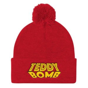 teddy bomb pom pom knit hat